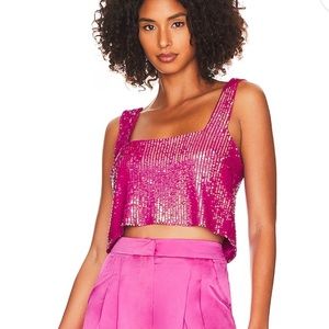 NWOT- Show Me Your Mumu-Tara Crop Top in Pink Disco Sequin - Small